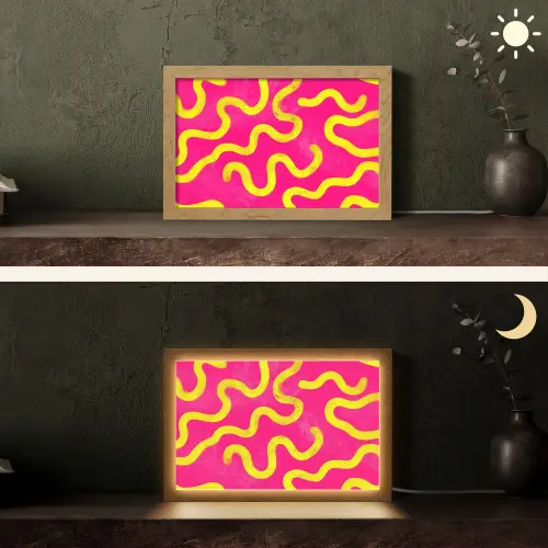 Lijn - Geel - Abstract Light Box met kabel (Tafellamp) klein -sfeer3
