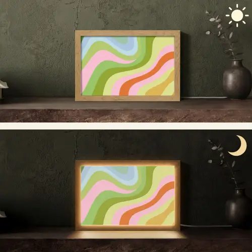 Lijnen - Pasteltinten - Golvend Light Box met kabel (Tafellamp) klein -sfeer3