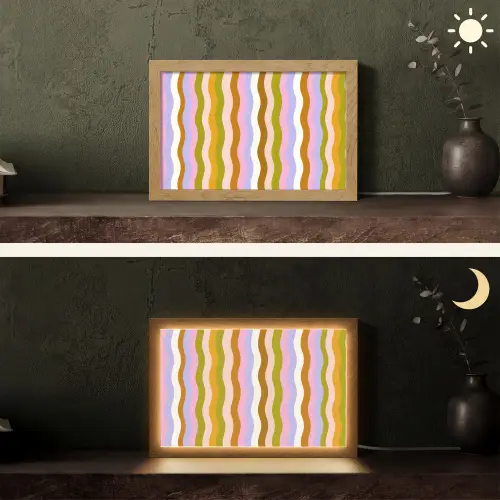 lijnen - Golven - Pastelkleuren - Patroon Light Box met kabel (Tafellamp) klein -sfeer3