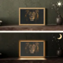 Leeuw - Goud - Druppels Light Box met kabel (Tafellamp) klein -sfeer3