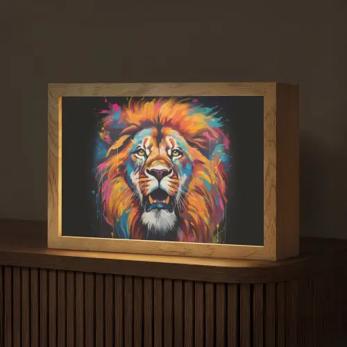 Leeuw - Graffiti - Dieren - Zwart Light Box met kabel (Tafellamp) klein -z3d_website