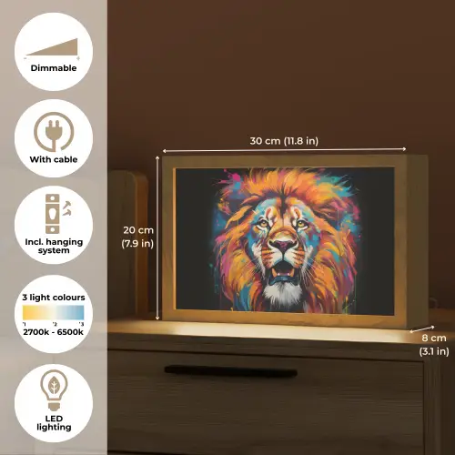 Leeuw - Graffiti - Dieren - Zwart Light Box met kabel (Tafellamp) klein -USP_EN