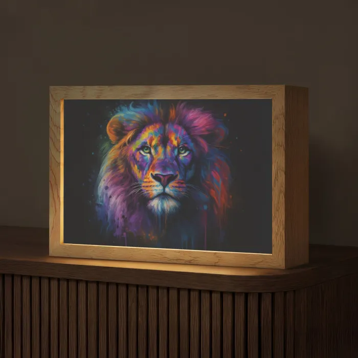 Leeuwenkop - Felgekleurd - Abstract Light Box met kabel (Tafellamp) klein -z3d_website