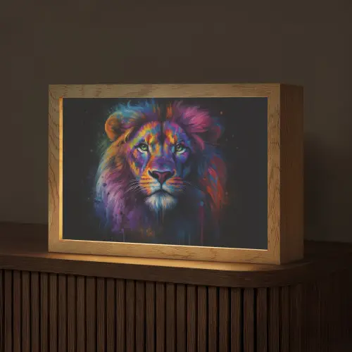 Leeuwenkop - Felgekleurd - Abstract Light Box met kabel (Tafellamp) klein -z3d_website