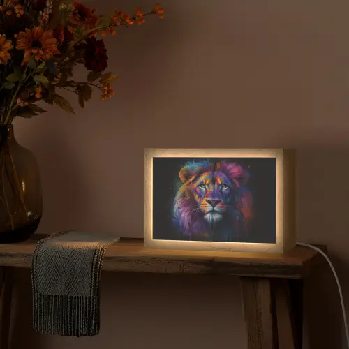 Leeuwenkop - Felgekleurd - Abstract Light Box met kabel (Tafellamp) klein -sfeer4