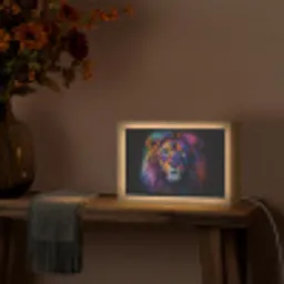Leeuwenkop - Felgekleurd - Abstract Light Box met kabel (Tafellamp) klein -sfeer4