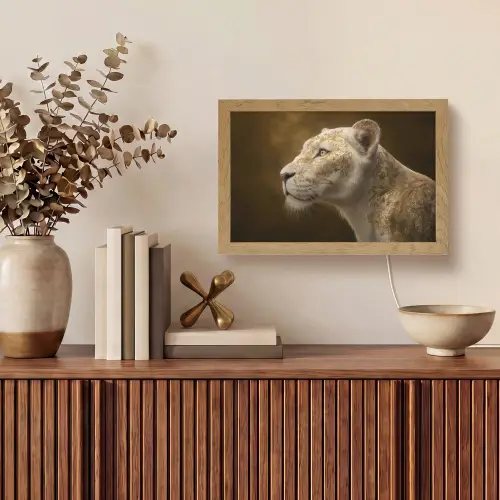 Leeuwin - Bloemen - Wit - Goud Light Box met kabel (Tafellamp) klein -sfeer2