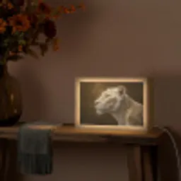 Leeuwin - Bloemen - Wit - Goud Light Box met kabel (Tafellamp) klein -sfeer4