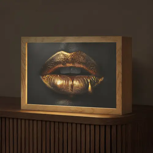 Lippen - Goud - Abstract - Zwart - Aesthetic Light Box met kabel (Tafellamp) klein -z3d_website