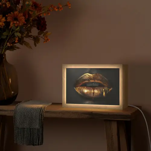 Lippen - Goud - Abstract - Zwart - Aesthetic Light Box met kabel (Tafellamp) klein -sfeer4