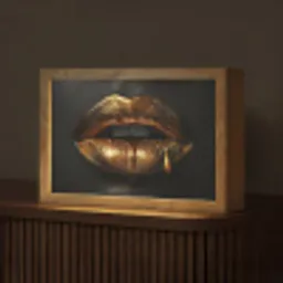 Lippen - Goud - Abstract - Zwart - Aesthetic Light Box met kabel (Tafellamp) klein -z3d_website