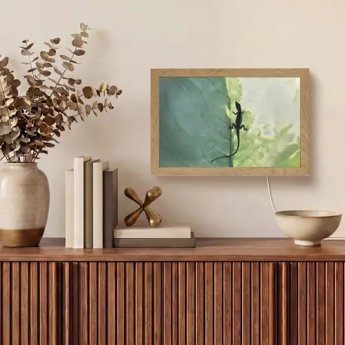 Hagedis - Blad - Nerven - Groen Light Box met kabel (Tafellamp) klein -sfeer2