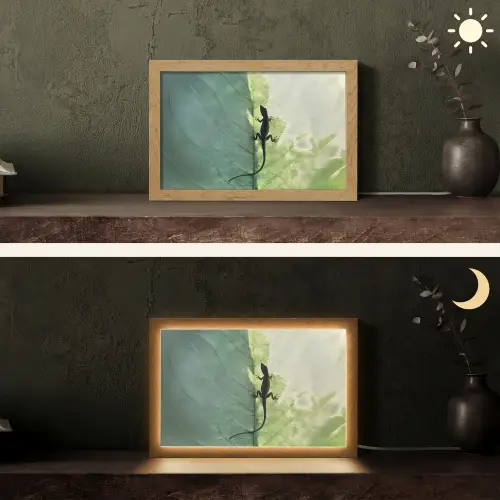 Hagedis - Blad - Nerven - Groen Light Box met kabel (Tafellamp) klein -sfeer3