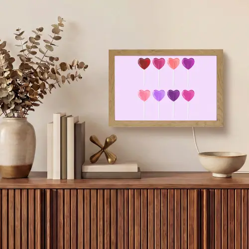 Lolly - Hart - Roze - Snoep Light Box met kabel (Tafellamp) klein -sfeer2