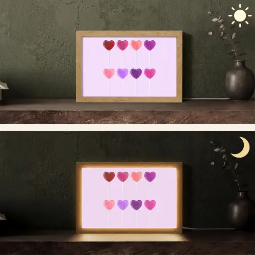 Lolly - Hart - Roze - Snoep Light Box met kabel (Tafellamp) klein -sfeer3