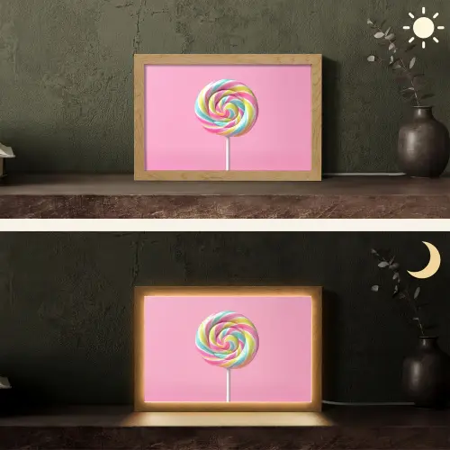 Lolly - Roze - Snoep - Zoet Light Box met kabel (Tafellamp) klein -sfeer3
