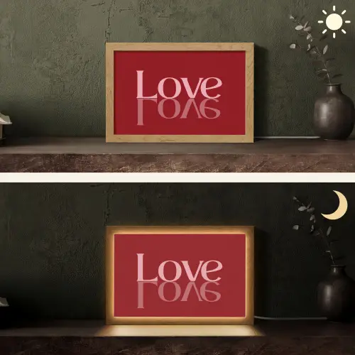 Love - Spiegeling - Rood Light Box met kabel (Tafellamp) klein -sfeer3