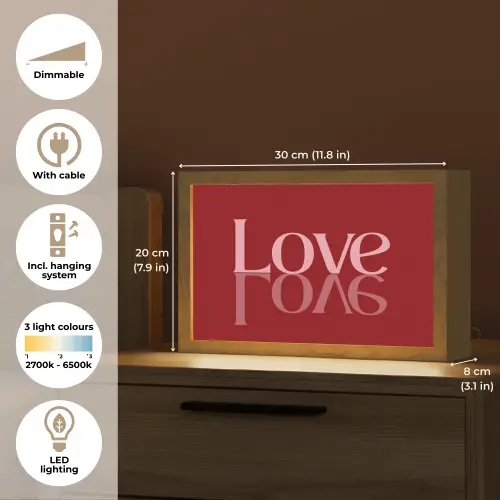 Love - Spiegeling - Rood Light Box met kabel (Tafellamp) klein -USP_EN