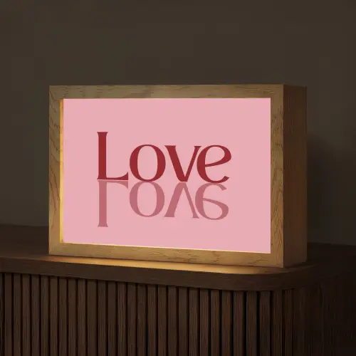 Love - Roze - Spiegeling Light Box met kabel (Tafellamp) klein -z3d_website