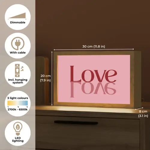 Love - Roze - Spiegeling Light Box met kabel (Tafellamp) klein -USP_EN