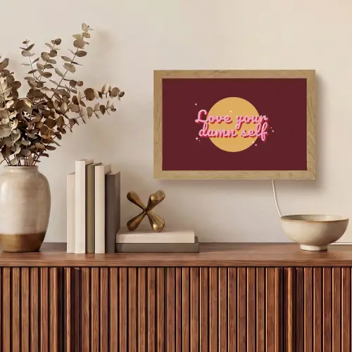 love your damn self - Cirkel - Glitter - Rood Light Box met kabel (Tafellamp) klein -sfeer2