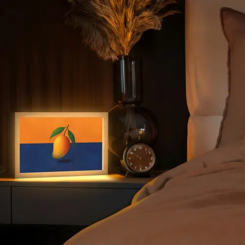Mango - Vlakken - Bladeren - Oranje Light Box met kabel (Tafellamp) klein -sfeer1