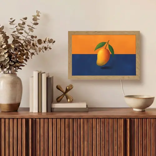 Mango - Vlakken - Bladeren - Oranje Light Box met kabel (Tafellamp) klein -sfeer2