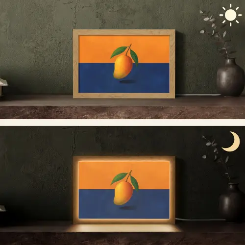 Mango - Vlakken - Bladeren - Oranje Light Box met kabel (Tafellamp) klein -sfeer3