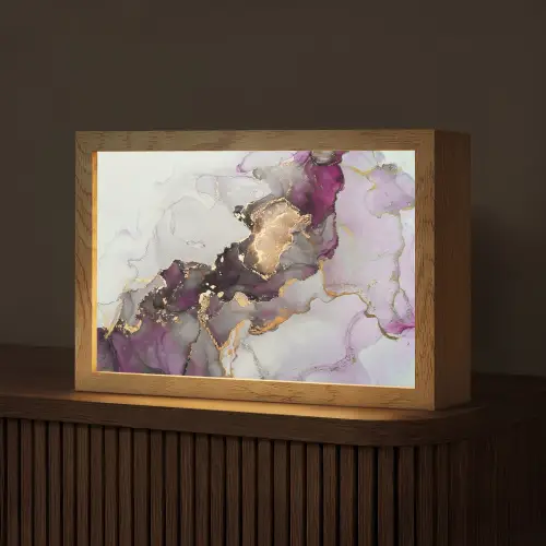 Marmer - Abstract - Goud - Paars Light Box met kabel (Tafellamp) klein -z3d_website