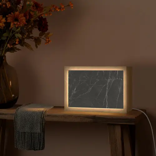 Marmer - Zwart Light Box met kabel (Tafellamp) klein -sfeer4