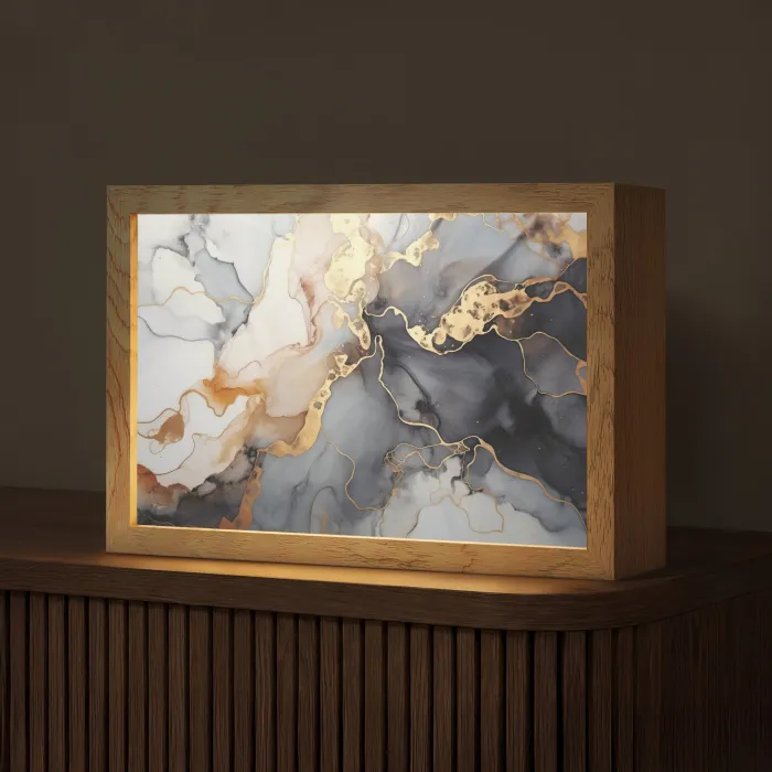 Marmer - Zwart - Goud - Wit Light Box met kabel (Tafellamp) klein -z3d_website