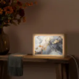 Marmer - Zwart - Goud - Wit Light Box met kabel (Tafellamp) klein -sfeer4