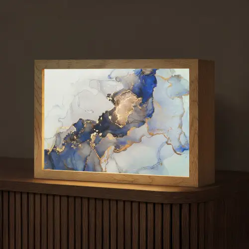 Marmer - Blauw - Goud Light Box met kabel (Tafellamp) klein -z3d_website