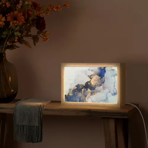 Marmer - Blauw - Goud Light Box met kabel (Tafellamp) klein -sfeer4
