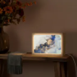 Marmer - Blauw - Goud Light Box met kabel (Tafellamp) klein -sfeer4