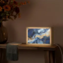 Marmer - Blauw - Goud - Abstract Light Box met kabel (Tafellamp) klein -sfeer4
