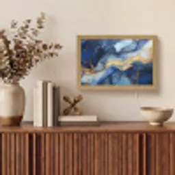 Marmer - Blauw - Goud - Abstract Light Box met kabel (Tafellamp) klein -sfeer2
