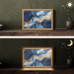 Marmer - Blauw - Goud - Abstract Light Box met kabel (Tafellamp) klein -sfeer3