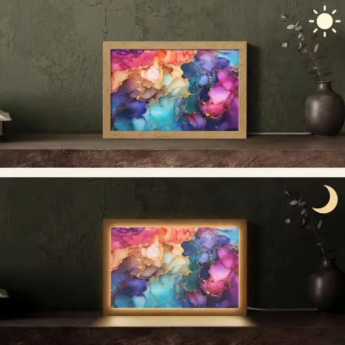 Marmer - Kleurrijk - Kleuren - Abstract Light Box met kabel (Tafellamp) klein -sfeer3
