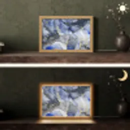 Marmer - Goud - Abstract - Blauw Light Box met kabel (Tafellamp) klein -sfeer3