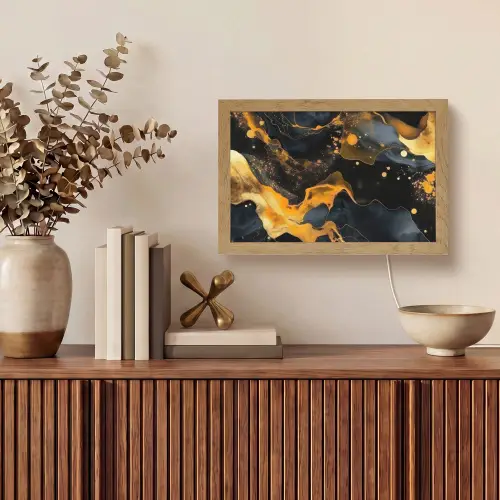Marmer - Goud - Zwart - Abstract - Modern Light Box met kabel (Tafellamp) klein -sfeer2