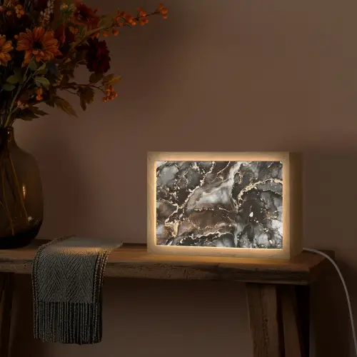 Marmer - Goud - Glitter - Luxe Light Box met kabel (Tafellamp) klein -sfeer4