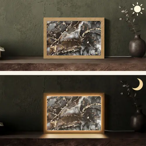 Marmer - Goud - Glitter - Luxe Light Box met kabel (Tafellamp) klein -sfeer3