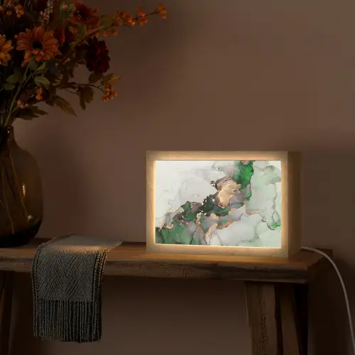Marmer - Goud - Groen - Luxe Light Box met kabel (Tafellamp) klein -sfeer4