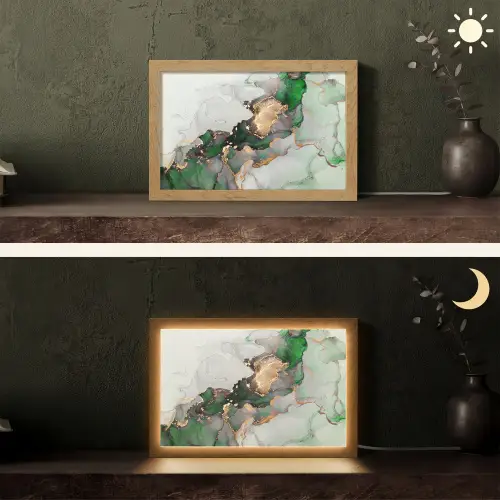 Marmer - Goud - Groen - Luxe Light Box met kabel (Tafellamp) klein -sfeer3