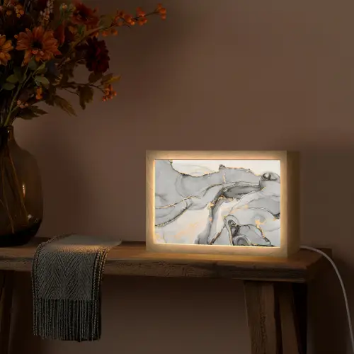 Marmer - Goud - Grijs Light Box met kabel (Tafellamp) klein -sfeer4