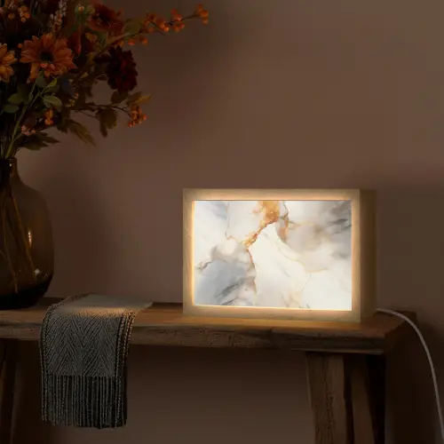 Marmer - Grijs - Goud Light Box met kabel (Tafellamp) klein -sfeer4