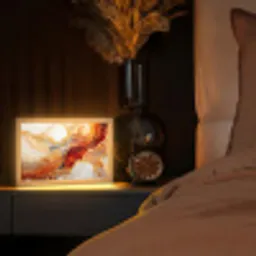 Marmer - Oranje - Goud - Modern - Abstract Light Box met kabel (Tafellamp) klein -sfeer1