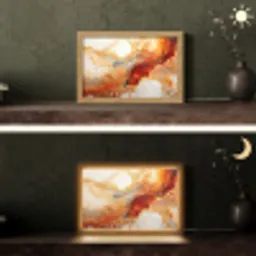 Marmer - Oranje - Goud - Modern - Abstract Light Box met kabel (Tafellamp) klein -sfeer3