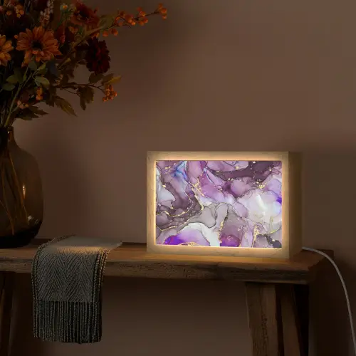 Marmer - Roze - Paars - Gold Light Box met kabel (Tafellamp) klein -sfeer4